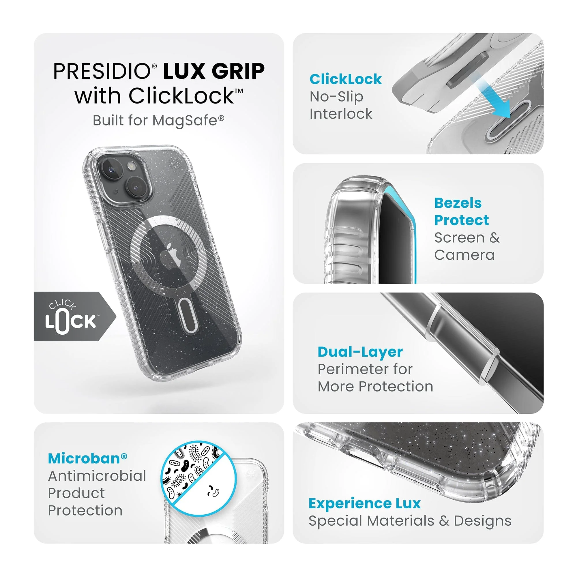 Presidio Lux Glitter Grip MagSafe with ClickLock Apple iPhone 15 Case - Image 9